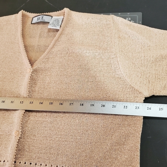 Bice by Sag Harbor Light Pink Crochet Knit V-Neck Button Cardigan Size XL - Picture 8 of 8